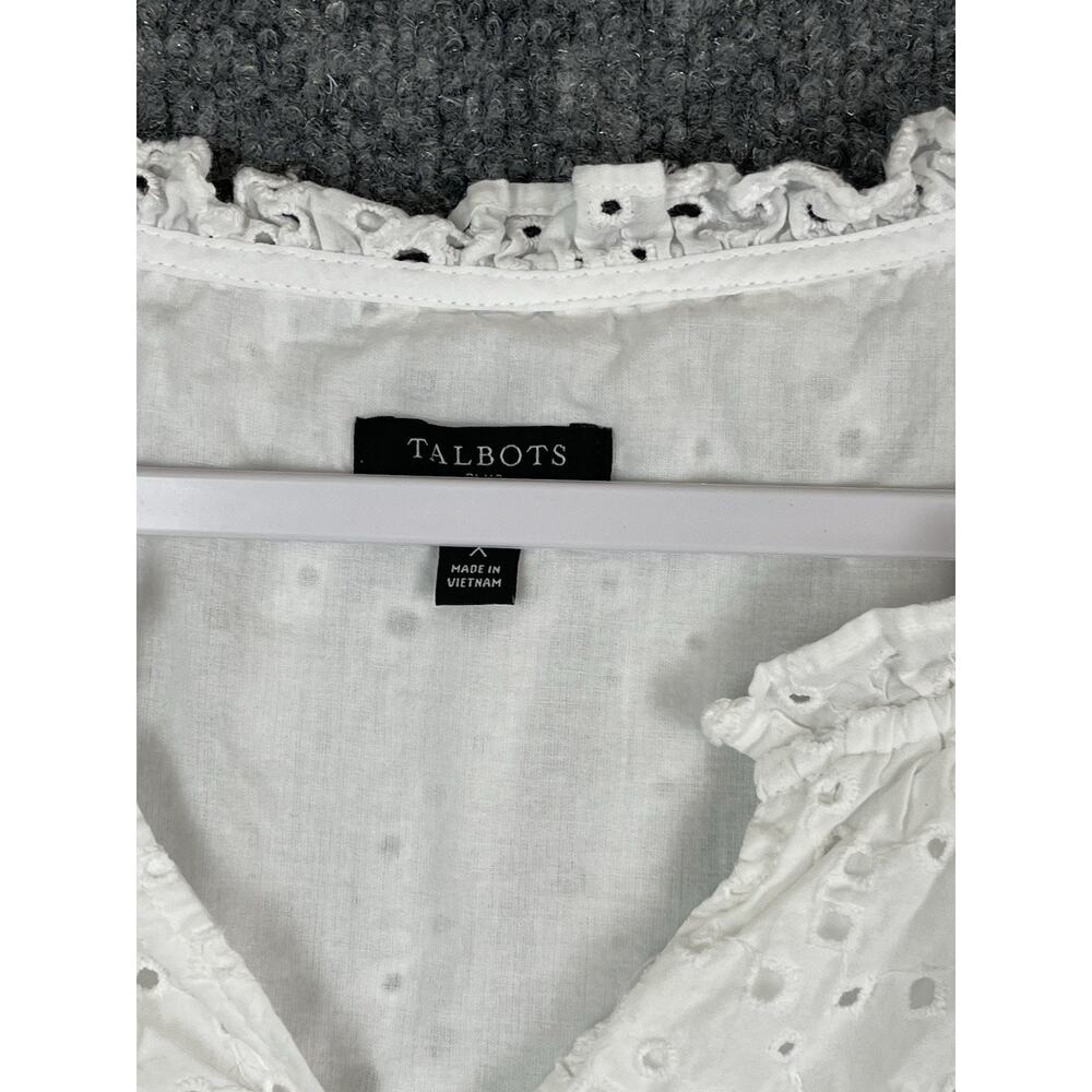 Talbots Top (Plus X) White Ilet V-Neck Short Sleeve Summer Vacation - Picture 2 of 10